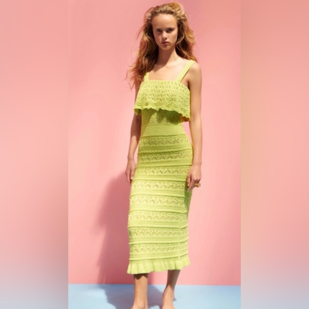 ZARA Lime Green Crochet Maxi Dress - Picture 6 of 11